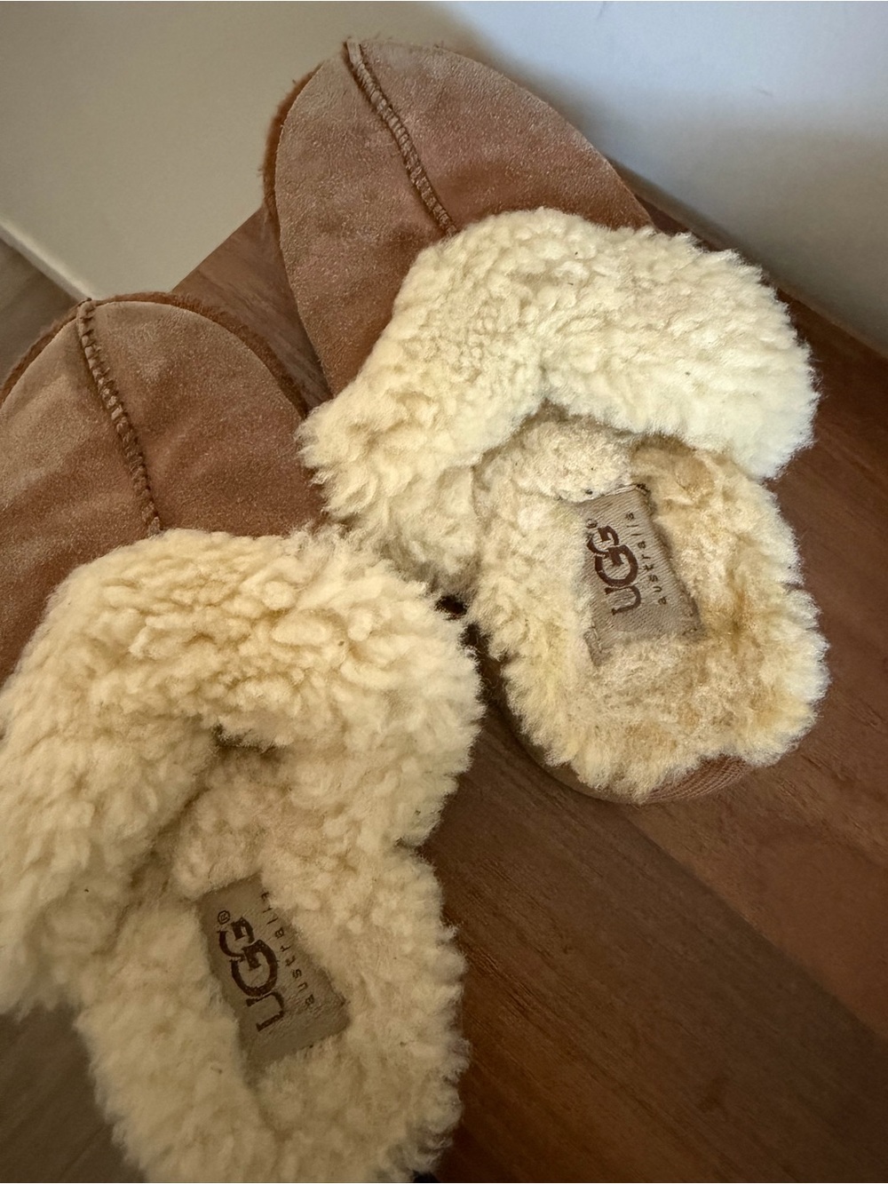 UGG Women's Chestnut Suede Shearling Mule Slippers with Cream Lining
